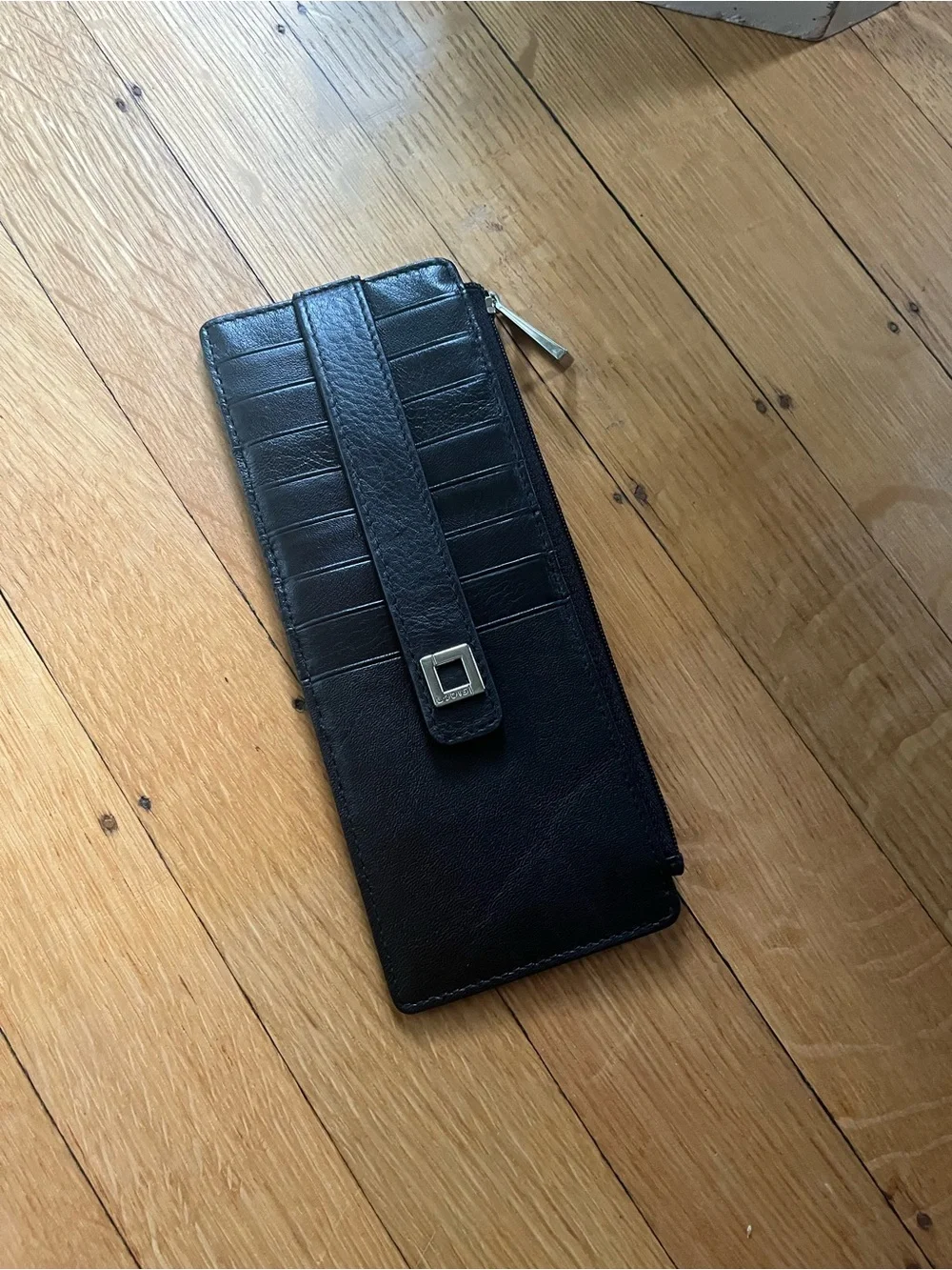 Lodis Black Leather Zip Wallet with Card Strap